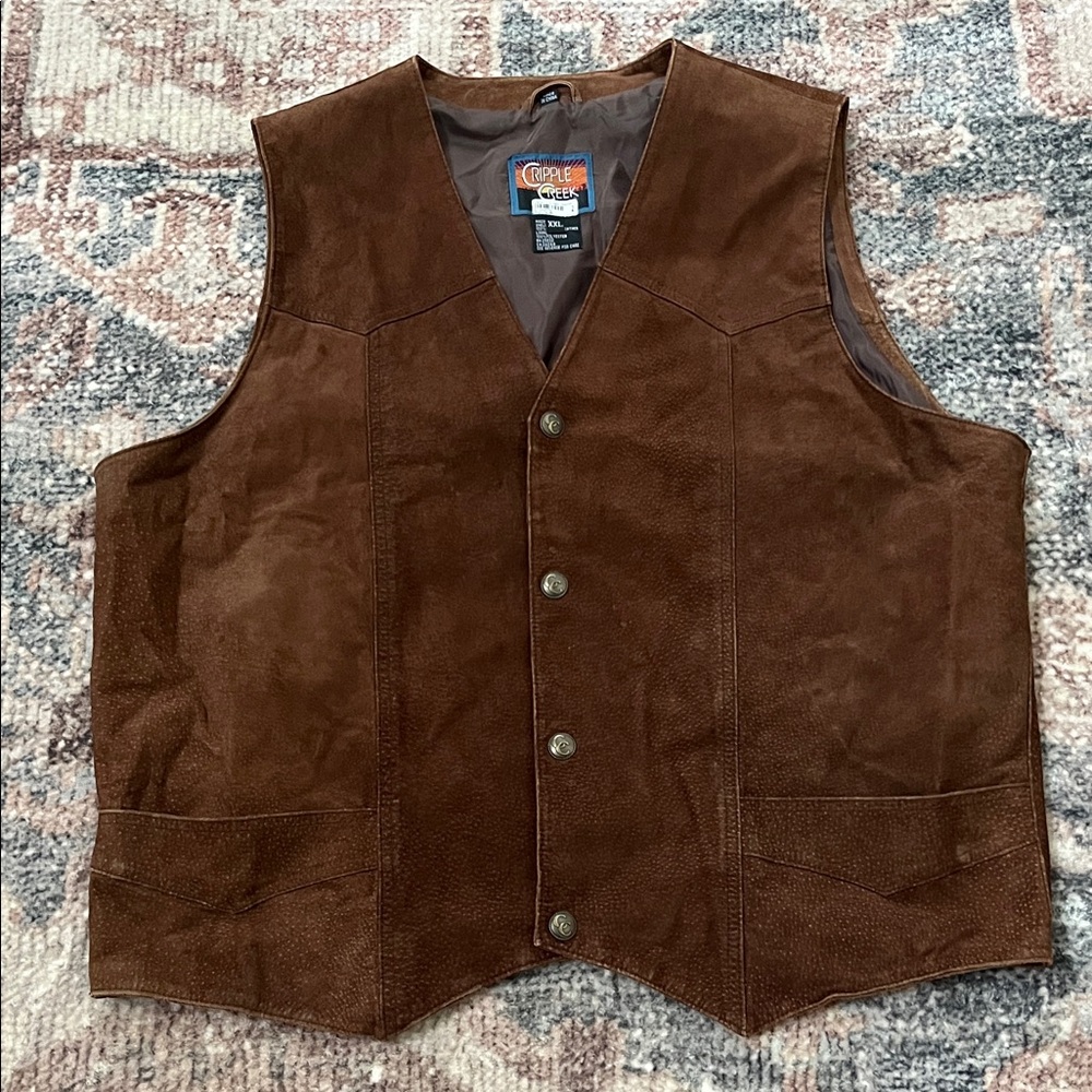 Vintage 90s Cripple Creek Brown Leather Suede Vest